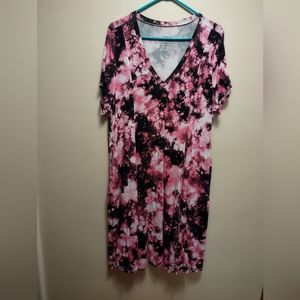 Tie dye print t shirt dress, 2x with pockets